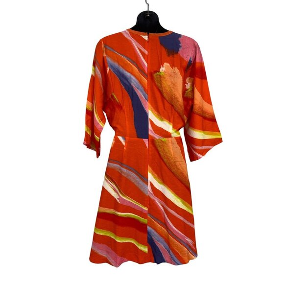 Natori Womens Wrap Orange Dress Size 10 V-Neck 3/4 Sleeve Modern Designer EUC - Picture 5 of 8